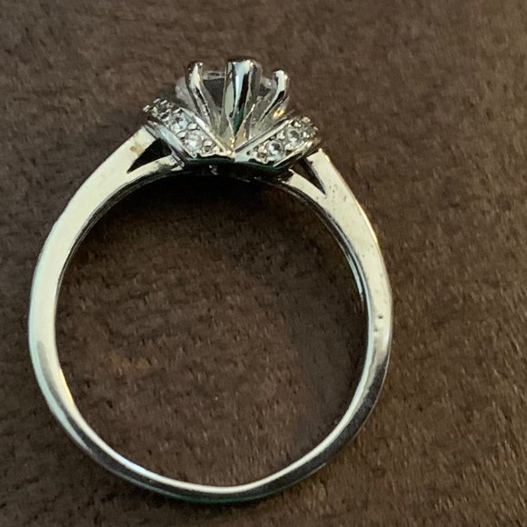 Two Heart Shaped Clear and Blue Stones Silver Tone Bands - Picture 3 of 15